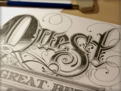 Quest hand drawn illustration lettering pencils sketch