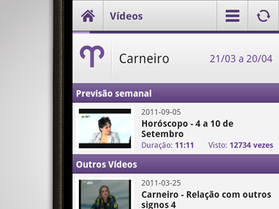 SAPO Astral Android App - Videos android app astral astrology dashboard hdpi horoscope ldpi mdpi mobile multimedia sapo ui videos xhdpi
