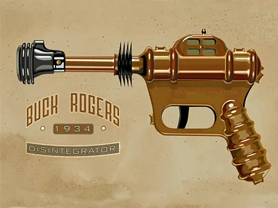 Ray Gun Buck Rogers 1934 Disintegrator 1934 buck copper deco disintegrator gun illustration metal ray raygun retro rogers vector vintage