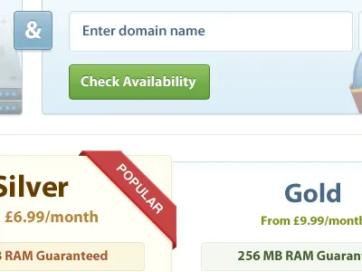 Domains & Packages blue domain registration green packages red ribbon yellow