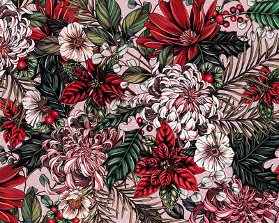 Rosy Holiday Pattern illustration botanical design floral illustration packaging pattern surface design