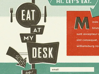 Eat At My Desk arrow desk eat eat at my desk fork halftone screen knife logo lunch projekt projekt inc. red sean costik signage teal vintage sign website
