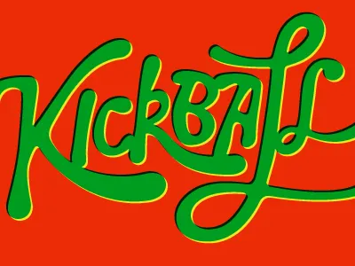 Kickball green lettering orange script typography yellow