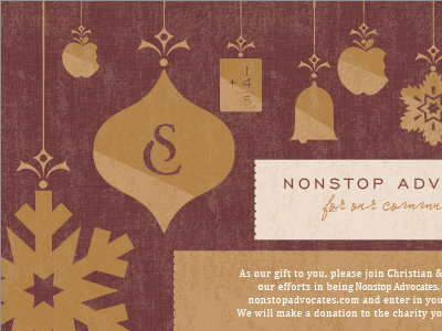 Nonstop Advocates Holiday Design gold holiday illustration maroon