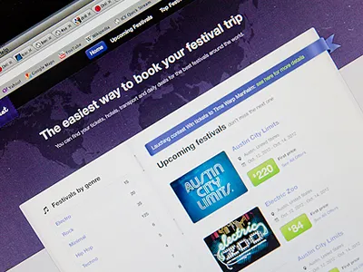 Festicket home page clean music page paper texture web white