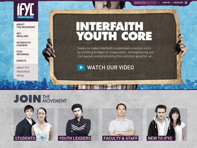 IFYC Concept Design blue buttons campaign futura grey grunge poster rollovers typography web website