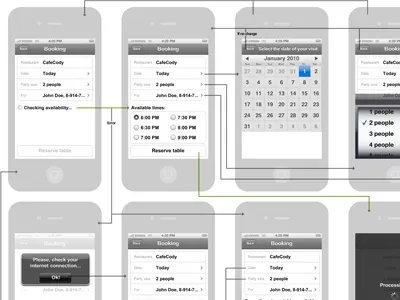 Table booking interfaces booking cafe fireworks free freebie illustration ios iphone restaurant table test wireframe