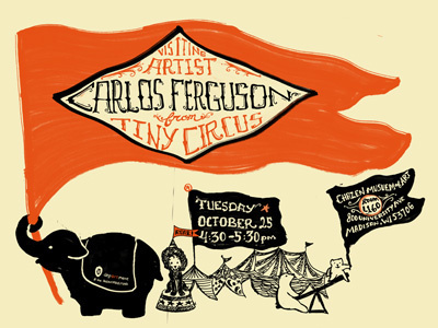 Tiny Circus circus elephant flag hand lettering typography