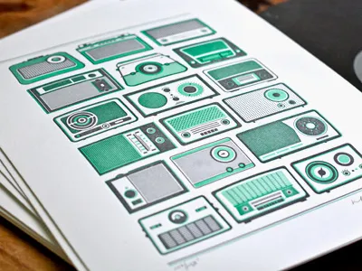 Retropressed illustration letterpress old print radio retro shapes simple vintage