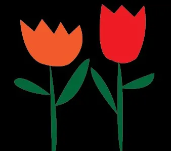 Tulips sketch black flowers green illustration leaves mod modern orange petals red shapes simple sketch stems strawberryluna tulips