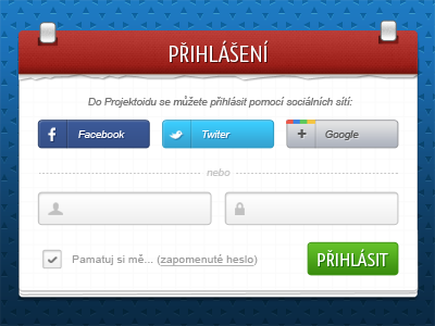 Projektoid login form app blue book button calendar clean design effect facebook form google green grid interface login notepad paper password pattern red social twitter ui web web design website