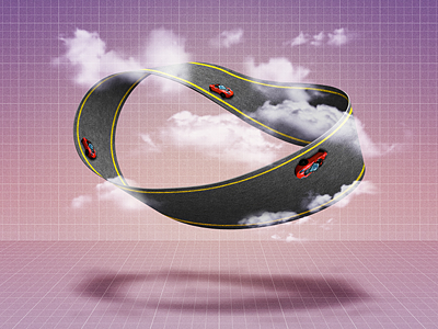 Caution: Infinite Loop Ahead cars cloud curves infinity mobius mobius loop photo manipulation photoshop purple road strip surrealism tesla
