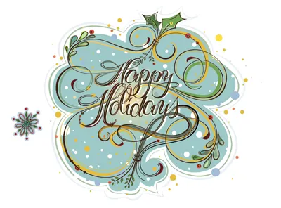 Holiday Card in blue calligraphy digital flourish holiday