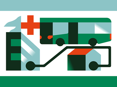 To the hospital editorial health service hospital illustration infrastructure transport vector vektorgrafik