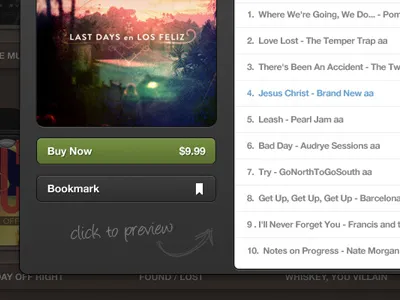 Album Jacket Buy Modal interface ipad modal music popup preview song ui