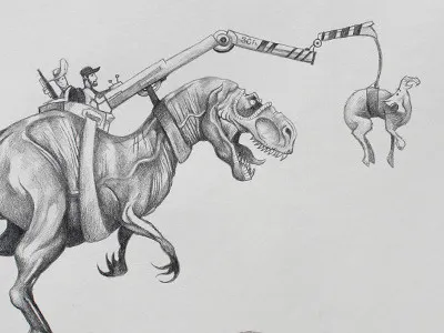 Training T-Rex drawing illustration pencil sketch