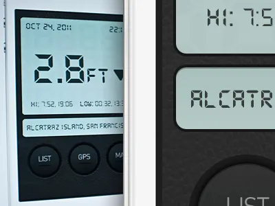Tide App — WIP app button current design ios ios5 iphone lcd leather mobile pattern sea texture tide ui ux