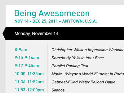 Blog Event Schedule calendar list