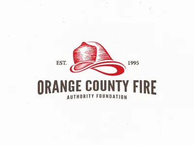 Orange County Fire Authority Identity brown fire hat helmet red type vintage