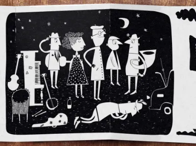 Lost Band 50s 60s black and white cartoon fold out book one color