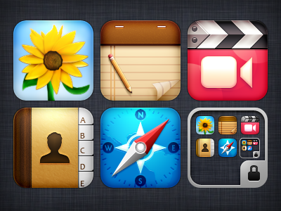 Client work contacts folder icon ios iphone notes photos retina safari videos