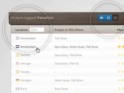 Table Data List Magnified 3d filter flag open sans photo sort table toggle wood