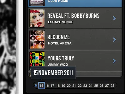 Party Agenda Bottom date iphone music party places selector ui wip