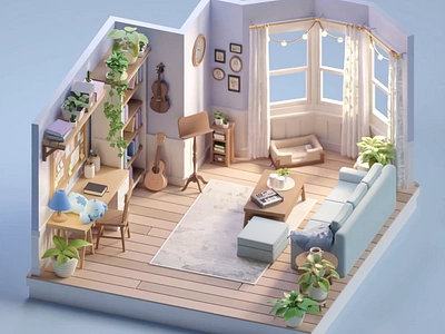 Collab Mia Boas X MChahin 3d b3d blender illustration isometric living room low poly render room