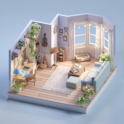 Collab Mia Boas X MChahin 3d b3d blender illustration isometric living room low poly render room