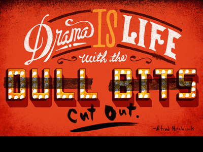 Hitchcock quote digital drawn lettering quote texture theatre type