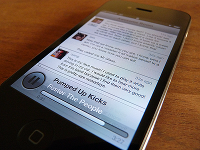 iPhone Music UI app avatar bar button chat gray iphone music photo picture play progress social ui