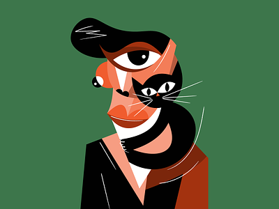 Hugging a cat 2d abstract adobe illustrator cat creative cubism eye face graphic illustration man portrait vector