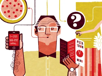 Wrong number ballet editorial illustration pizza