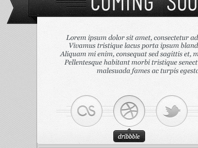 Coming Soon 64px button coming soon dribbble fancy last.fm mensch page pattern portfolio ribbon social stack texture tooltip twitter ui web