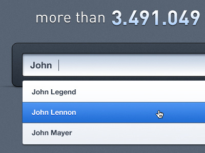 Music search (with moving gif) blue dropdown grey hover john moving gif music search
