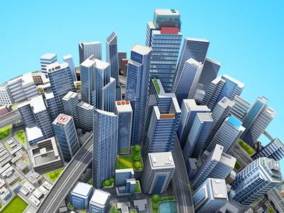 City illustration artua city glass illustration render skyscraper