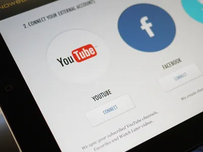 On-boarding: connect to your accounts - iPad/iOS channels connect facebook ios ipad launch onboarding subscription tv twitter video youtube