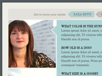 Stylist Page layout photo profile tags