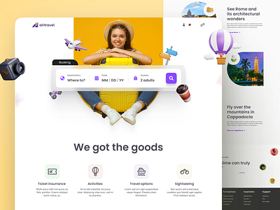 Travel Landing Page ✈️ 3d airbaloon camera colorful corona covid 19 design discover freebie landingpage nature plane sustainable travel uxui web