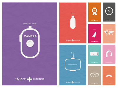 Minimalist Flyers agency bottle camera clock club event flyers glasses me mustache student ticket tv