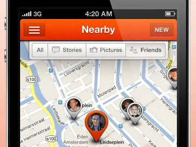 Friends nearby - WIP app filter friends iphone iphone app map mobile orange pinpoints