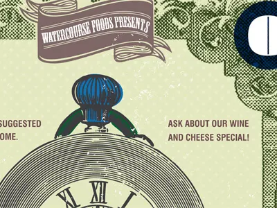 Watercourse Foods POster beer clock illustration new years eve restaurant poster watercourse food