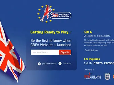 GBFA email signup football landing page web design