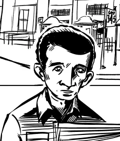 Mason reading the paper baseball comics graphic novel illustration