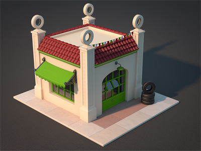 Luigi’s Garage building cars game design garage house icon illustration tires