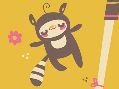 content coon flowers illustration raccoon