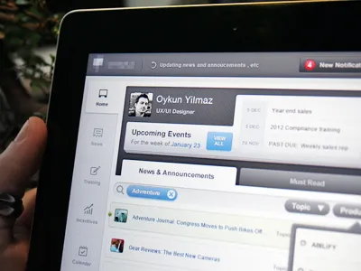 Home Screen (iPad App UX/UI) app app ui blue button dashboard design filter home interface ios ipad news notification tab
