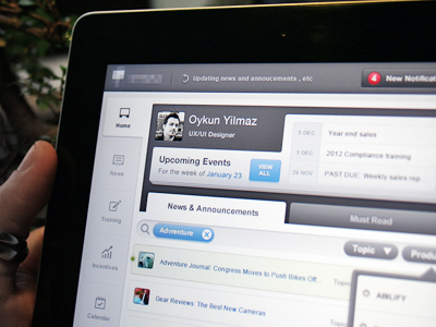 Home Screen (iPad App UX/UI) app app ui blue button dashboard design filter home interface ios ipad news notification tab