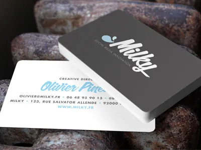 Business card Milky blue branding businesscard grey identity logo type typo