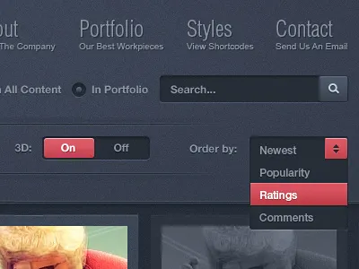 GUI - WordPress Theme button css dropdown form gray gui input menu noise pink portfolio search switch theme ui web wordpress